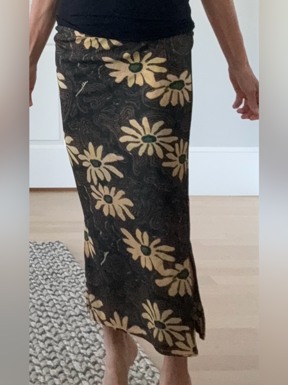 Nanushka Black Maxi Skirt with Cream Daisy Motif
